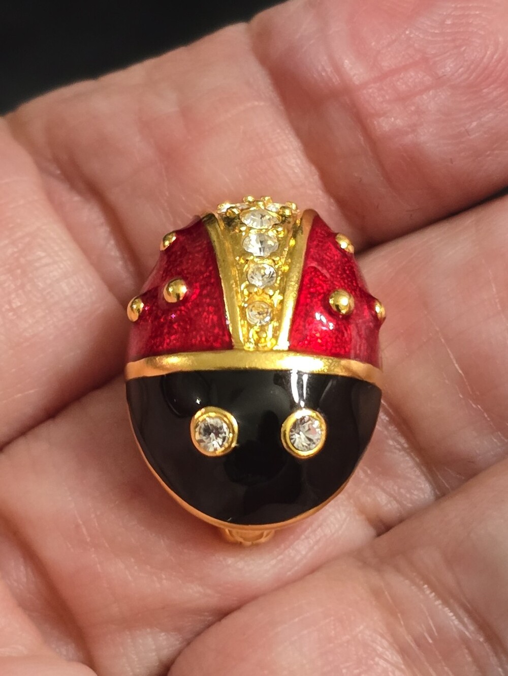 Joan Rivers Gold-Tone Red & Black Ladybug Brooch with Clear Crystals Accents